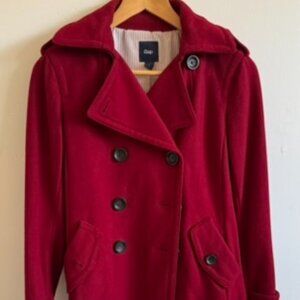GAP Wool Blend Peacoat in Red | Classic Double Breasted | Size S